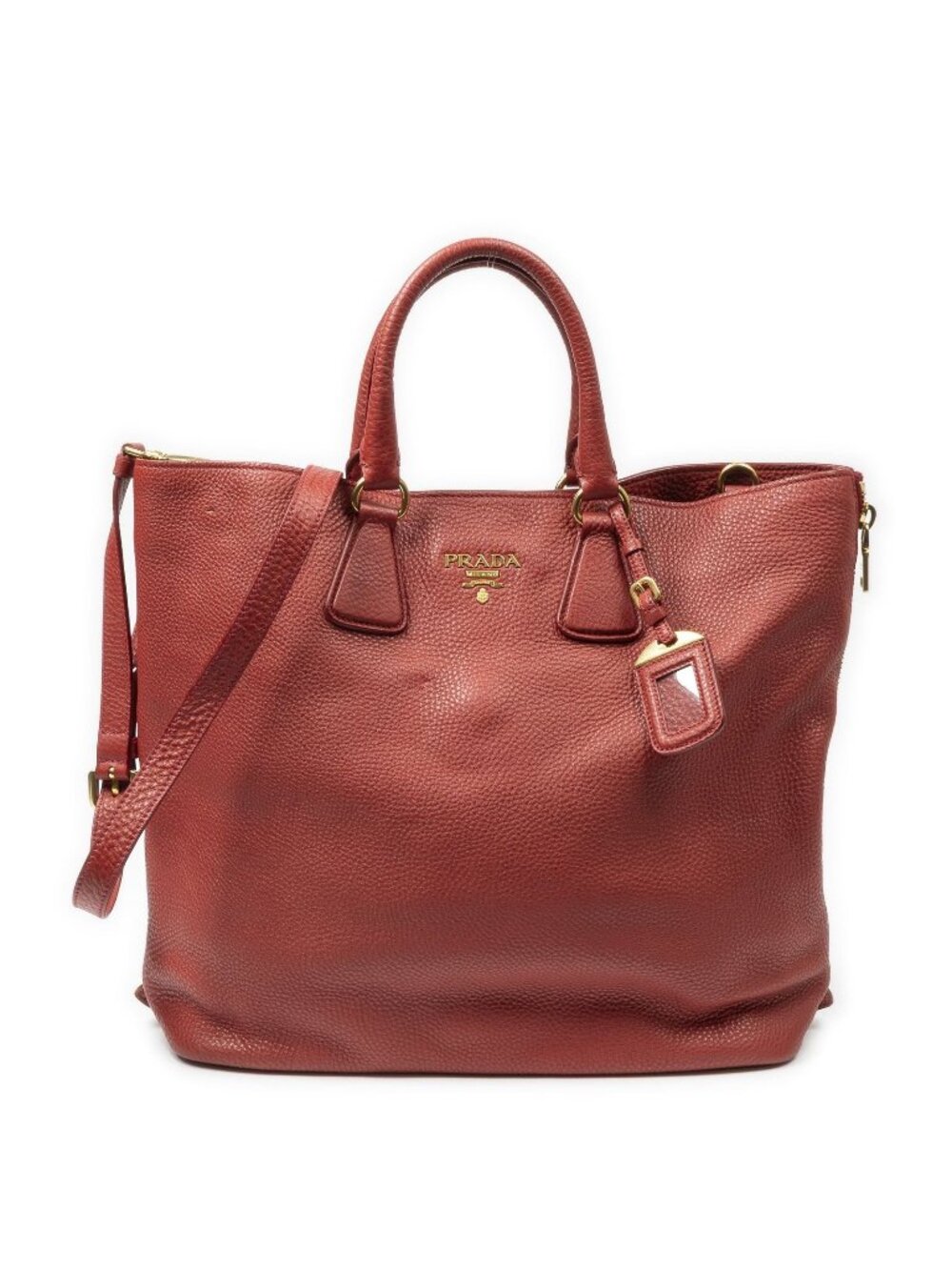 Prada Large Zip Tote Red Vitello Daino